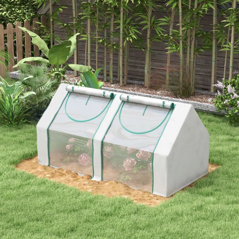 PE/PVC Two House Portable And Clear Windows, Covers Greenhouse, 2 With Roll Up Garden Hot_voghion.com