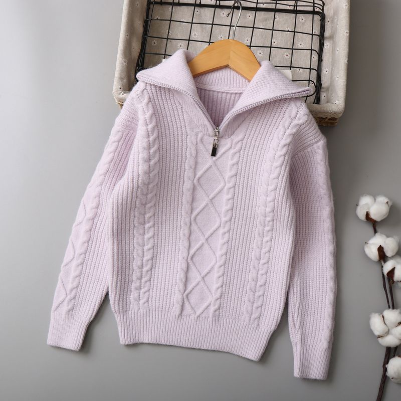 Half Zipper Twisted Knitted Girls Sweater For Middle And Large Children Autumn And Winter Children's Sweater New Children's Clothing_voghion.com