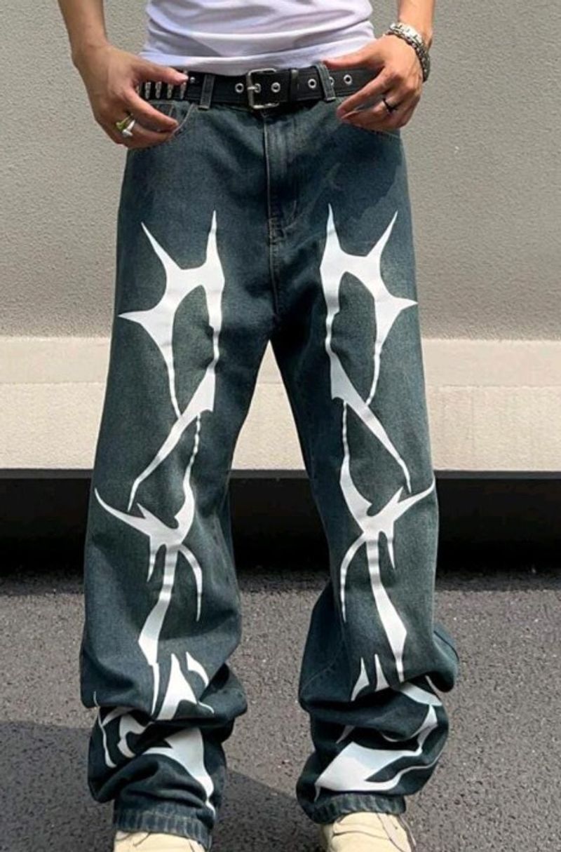 Cool Printed American Fried Cowboy Vintage Hip Hop Style High Street Boys Wide Leg Pants, Autumn_voghion.com