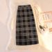 Damska spódnica midi w kratę o kroju litery A, elastyczna, zimowa, długa spódnica z wysokim stanem i pogrubioną, ciepłą tkaniną, wyszczuplająca spódnica w kratkę na co dzień i do biura_voghion.com