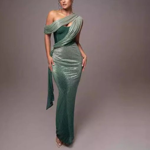 Robe sirène bustier sexy avec nœud décoratif – Robe de soirée moulante (Marron/Vert, S-XXL)_voghion.com