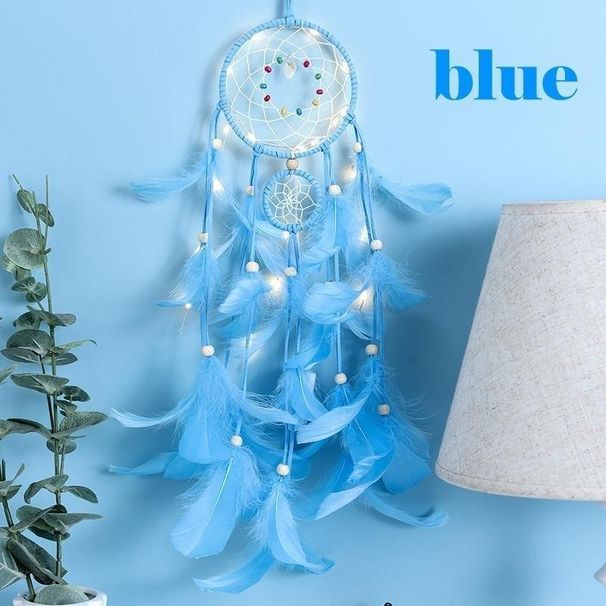 Mode LED Handwerk Beleuchtung Traumfänger Feder Traumfänger Mädchen Zimmer Glocke Schlafzimmer Romantische Hängende Dekoration Ornament Wolf Traumfänger_voghion.com