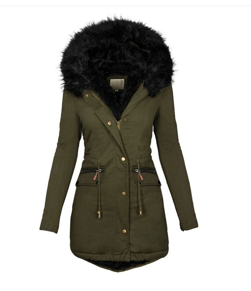 Women's Clothing cotton clothing, hottest women's clothing, autumn and winter solid color fur collar hooded long warm cotton clothing for women_voghion.com