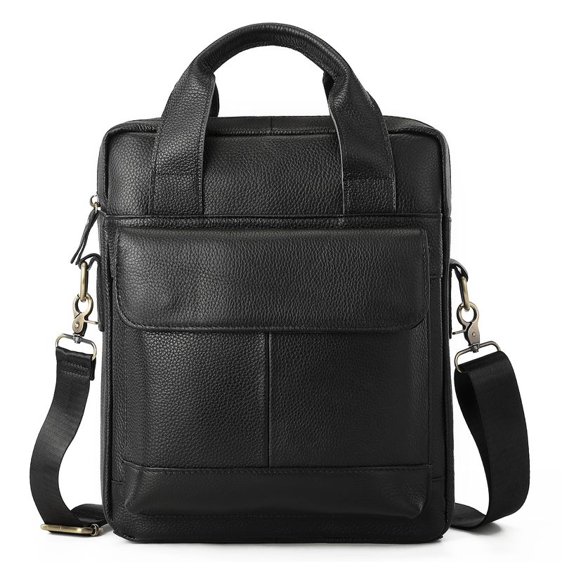 Serviette d'affaires pour homme, format A4, porte-documents vertical, sac rétro pour homme, sac à main, sac à bandoulière, sac à bandoulière simple en cuir de vachette pleine fleur_voghion.com