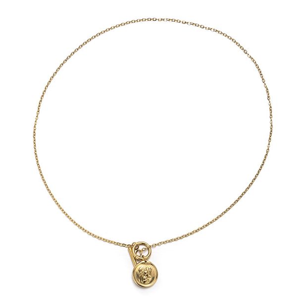 Collana con ciondolo rotondo quadrato in ottone placcato oro, stile retrò, da donna, con testa umana, di alta qualità, versatile e alla moda._voghion.com