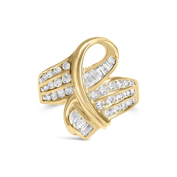 14K Yellow Gold 1 1/3 Cttw Channel Set Diamond Bypass Cocktail Ring (J-K Color, I1-I2 Clarity) - Ring Size 7_voghion.com