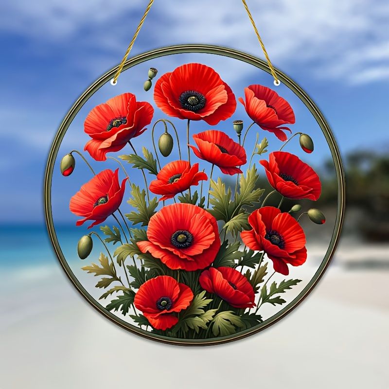 Scarlet Blooms Suncatcher - 20 cm akryl blomsterkunst. Forårsdekoration til veranda eller en hjertelig mors dags gave._voghion.com