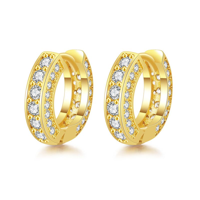 Unisex hot selling hip hop personality earrings for men and women micro inlaid zircon gold plated round ear buckles hot selling temperament earrings_voghion.com