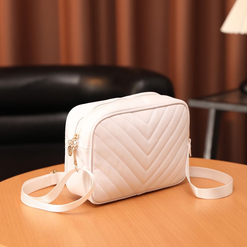 Borsa per fotocamera da donna alla moda - Elegante borsa a tracolla con ricamo a V e design minimalista (alla moda e versatile)_voghion.com