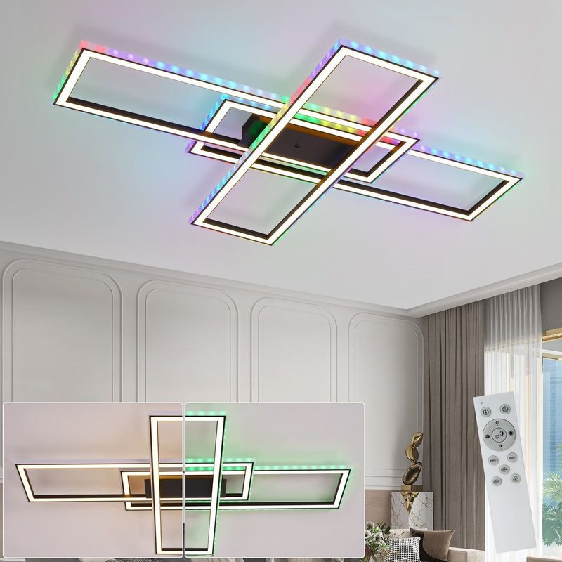 Deckenlampe LED Deckenleuchte Schwarz - 50W Dimmbar Schlafzimmerlampe RGB Farbwechsel Moderne Wohnzimmerlampe Mit Fernbedienung Deckenleuchten Eckig_voghion.com