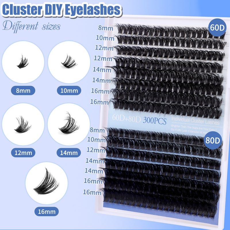 300 Cluster Single Cluster False Eyelashes Kit 80D 100D Dense D-Curl Segmented For Grafting_voghion.com