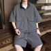 CT Cool Stylish Workwear Large Pocket And Shorts Set For Men Summer New Half-Zip Shirt Five-Point Wide-Leg Pants_voghion.com