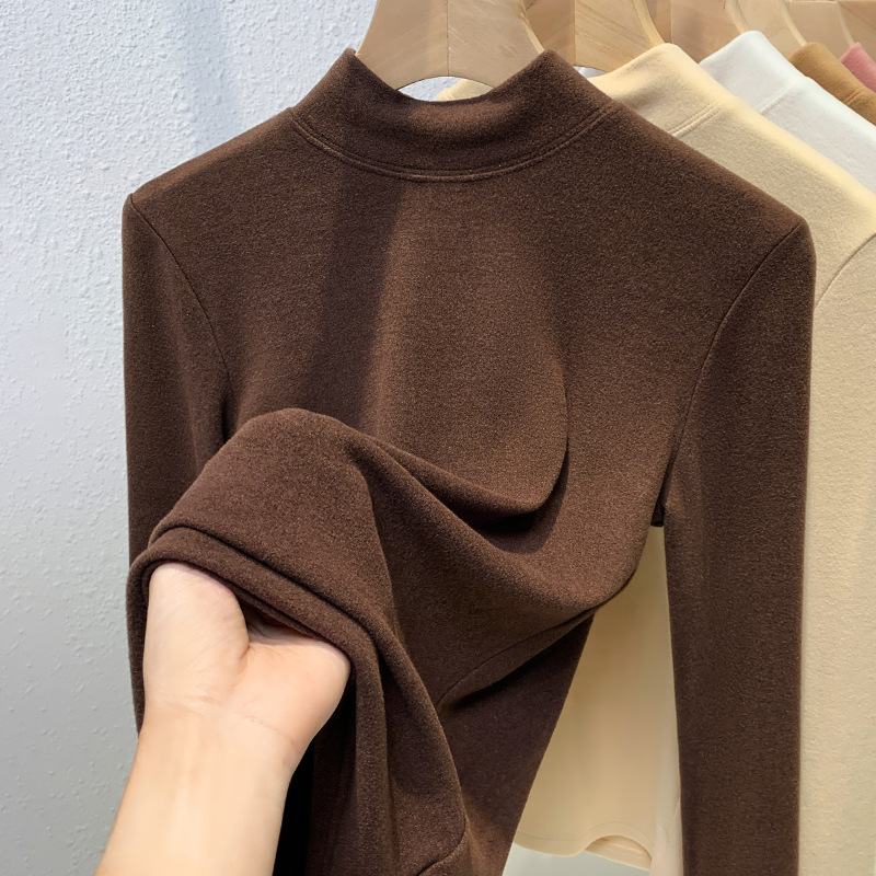 Women's Double-Layer Fleece Thermal Top - Ultra-Soft Round Neck Long Sleeve Base Layer, Stretchy & Warm, Slim Fit Essential For Autumn/Winter_voghion.com