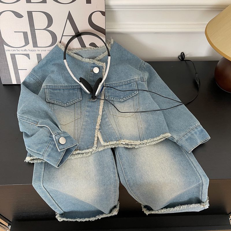 Ropa para niñas pequeñas, nuevo estilo, trajes casuales de dos piezas para niñas pequeñas, tendencia vaquera para niñas pequeñas_voghion.com
