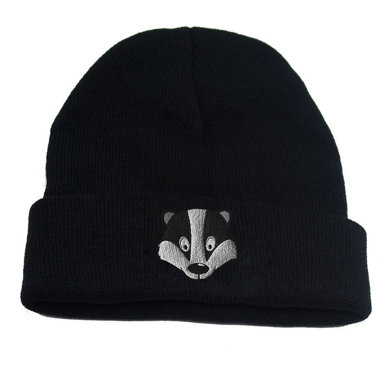 Pletena kapa z vezenim živalskim obrazom Badger, jesensko-zimska moška in ženska topla volnena kapa brez fižola, pulover s kapo_voghion.com