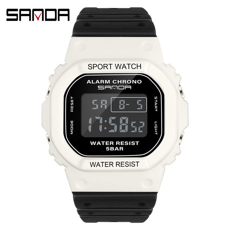 Vierkant enkelvoudig elektronisch horloge, multifunctioneel, in het donker oplichtend, waterdicht, buitensport-studentenhorloge_voghion.com
