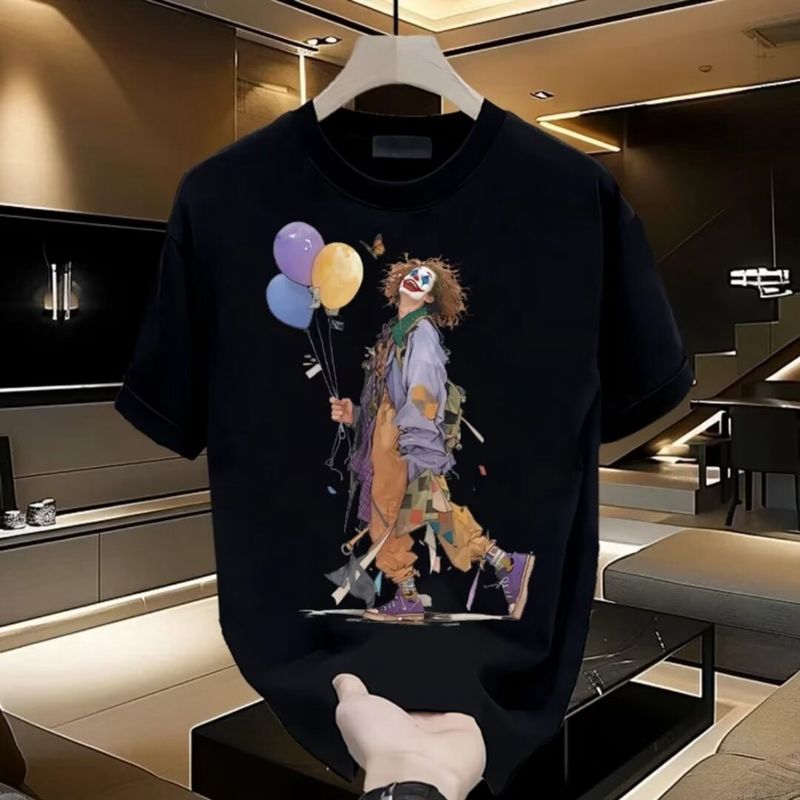 Men's Clothing Heavy Cotton Short-sleeved T-shirt Men's Summer New Fashionable Printed Round Neck Micro Loose All-match Casual Half-sleeved Top_voghion.com