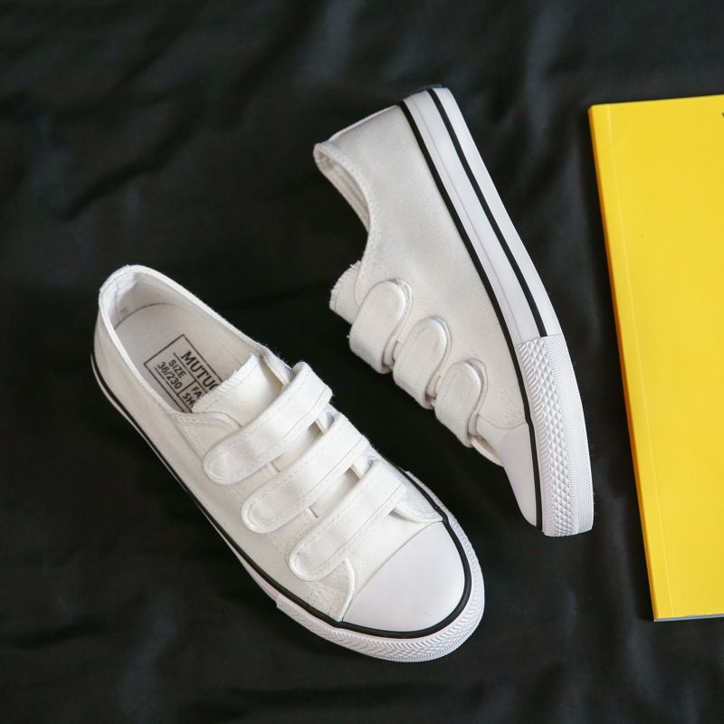 Fubu 2025 Spring Low Top Korean Edition Velcro Canvas Female Ins Student Board Lazy White Shoes F003_voghion.com