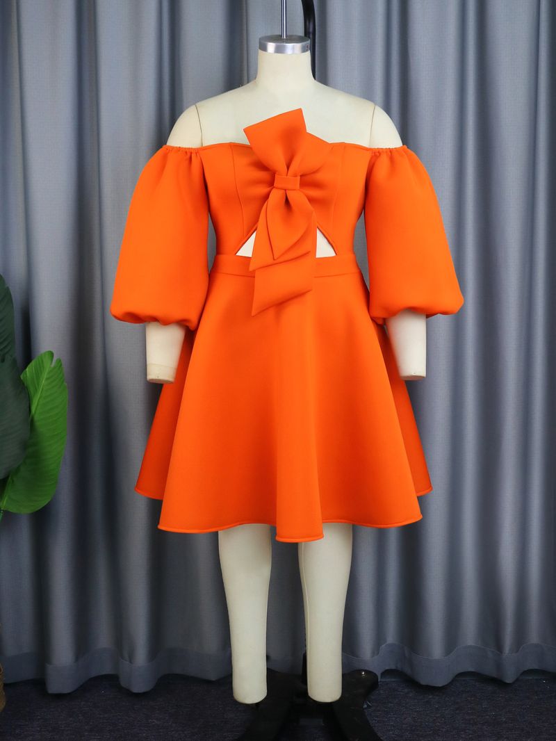 Damenkleid mit einreihigem Kragen und Laternenärmeln_voghion.com