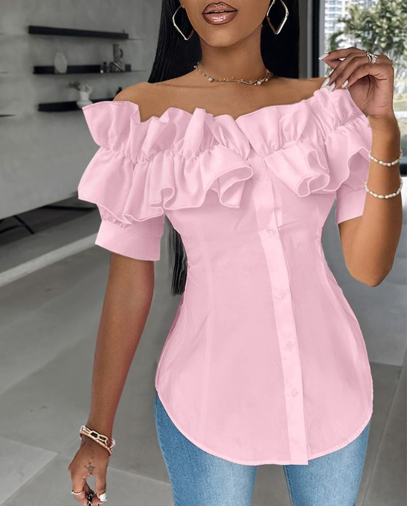Cardigan en Polyester doux et frais pour femmes, chemise à une épaule, coupe ajustée_voghion.com