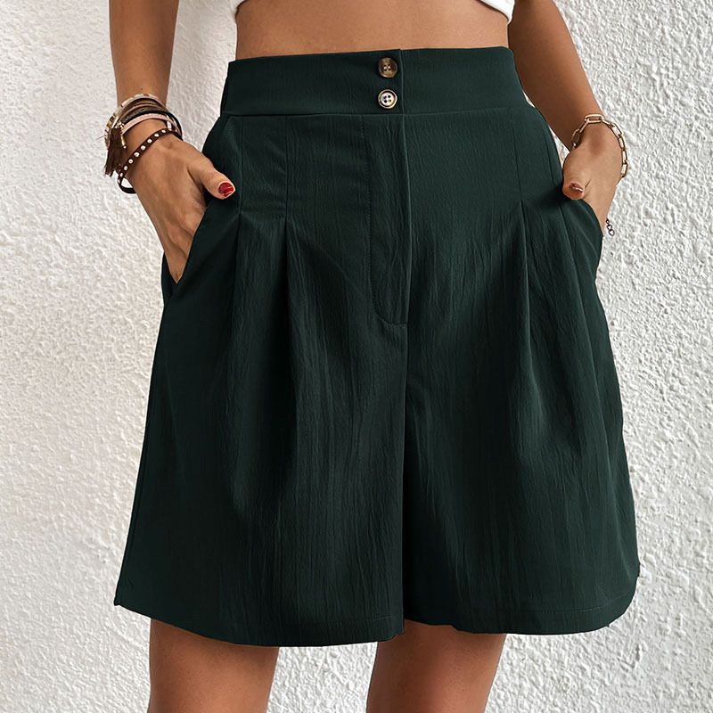 2025s Casual Simple Multi-color Pants With Pockets Solid Color High-waisted Shorts For Women Summer_voghion.com
