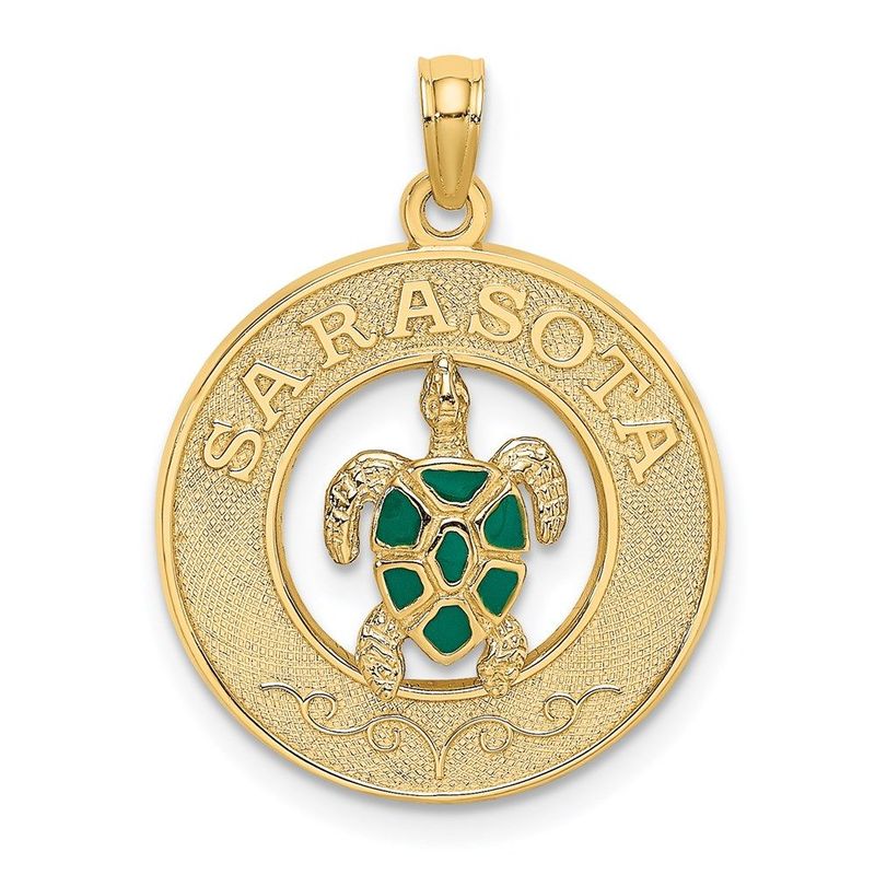 14K W/ Enamel Turtle SARASOTA Circle Charm_voghion.com
