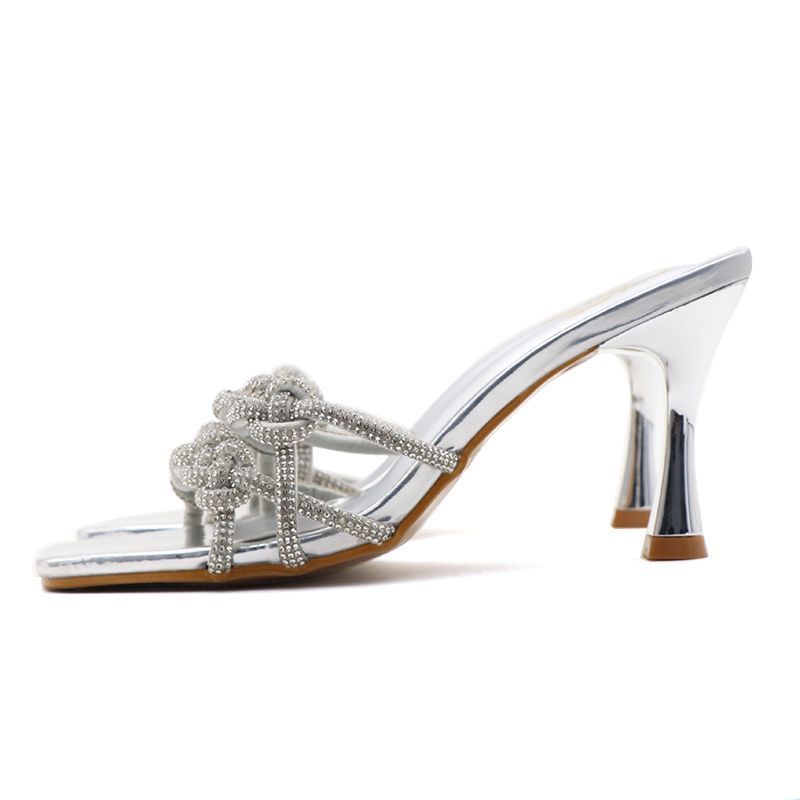 Sexy Externe Tragen 2024 Herbst Neue Wasser Diamant Dünne Hohe Ferse Einfache Coole Hausschuhe Vielseitig Einfarbig Große_voghion.com