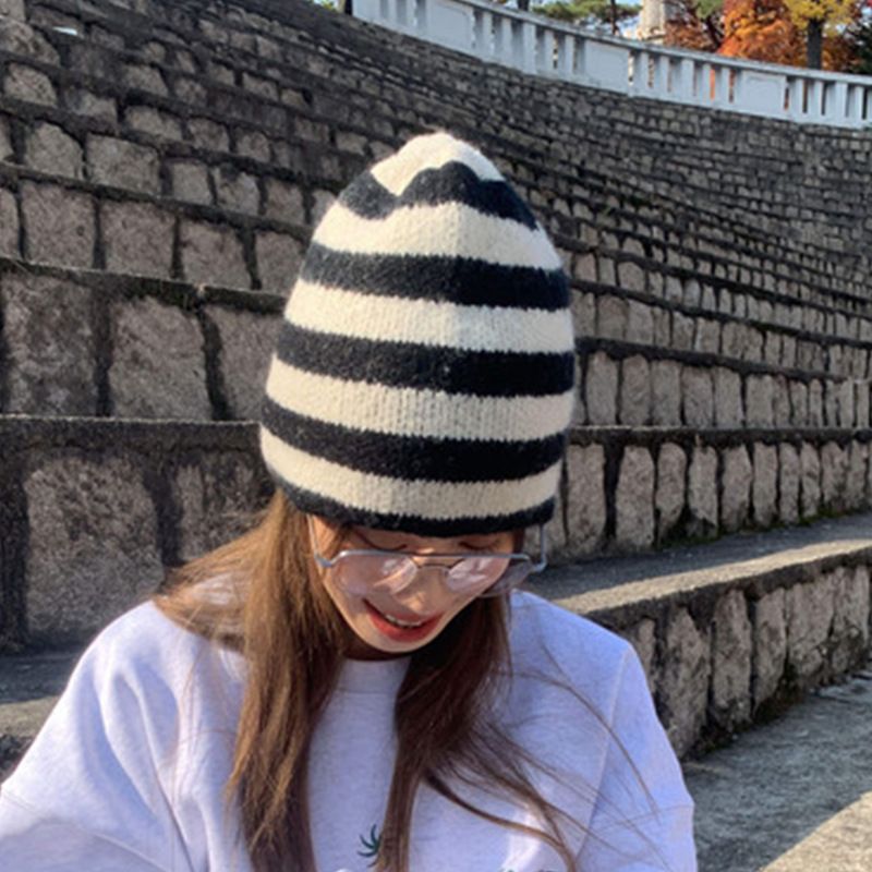Cappello a righe in maglia 2025 Autunno/Inverno Nuovo cappello caldo in lana da donna_voghion.com