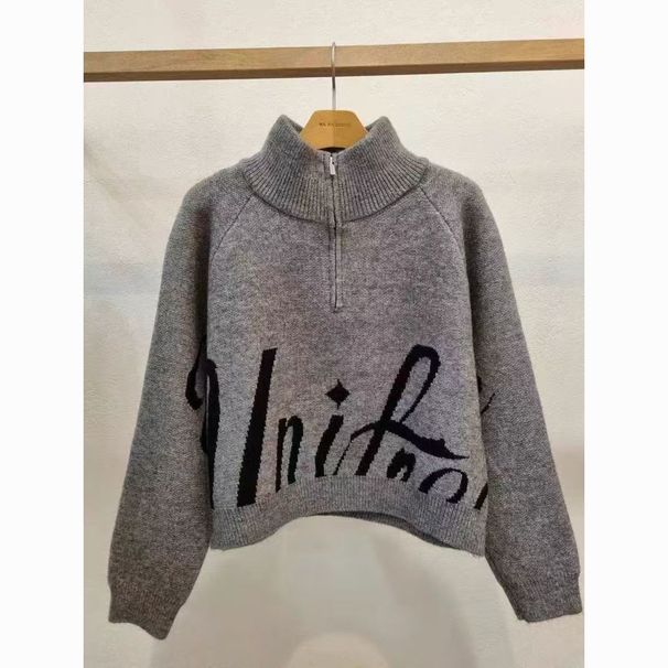 European-Style Oversized Knit Sweater – Soft Acrylic Round Neck Pullover With Minimalist Grey Pattern_voghion.com