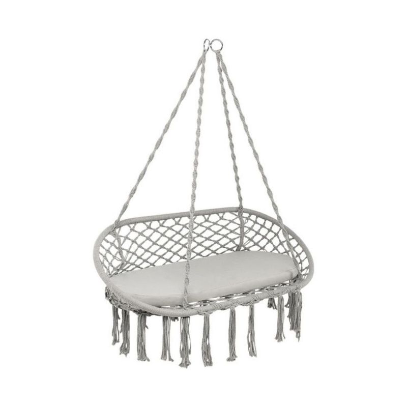 2 Person Hanging Hammock Chair With Cushion Macrame Swing_voghion.com