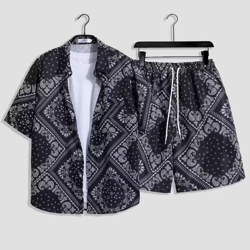 Vêtements pour hommes Style rétro Chemise à manches courtes à fleurs Short de plage pour hommes Costume deux pièces hawaïen Bord de mer Vacances Loisirs_voghion.com