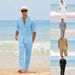 New Suit Solid Color Lapel Shirt Cardigan Two-Piece Set Light Mature Casual Beach Men's Outfit_voghion.com