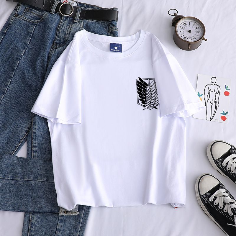 Sommer-T-Shirt aus Baumwolle in Bonbonfarben mit Aufdruck „Attack on Titan“ und vielseitiger Persönlichkeit, Rundhalsausschnitt_voghion.com