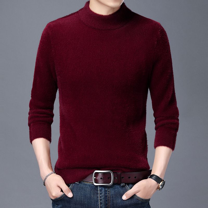 Vêtements pour hommes Pull pour hommes Pull en laine de vison épais Vêtements pour hommes d'âge moyen et jeunes Style épi de blé Jacquard Col rond Pull pour hommes_voghion.com