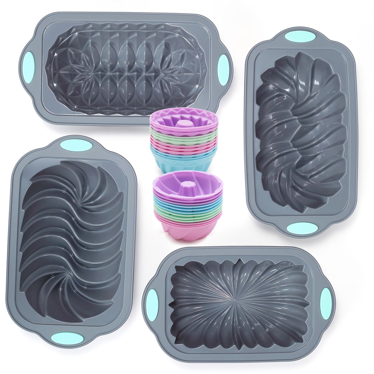 Juego de moldes de silicona para hornear pasteles: moldes rectangulares con diseños de loto, espiral, trenzado y clásico, pudín, pan, pasteles, herramientas de cocina para hornear_voghion.com