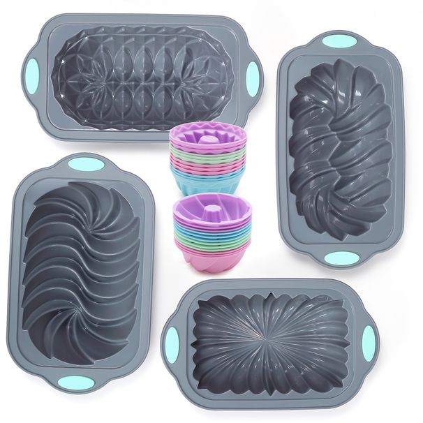 Juego de moldes de silicona para hornear pasteles: moldes rectangulares con diseños de loto, espiral, trenzado y clásico, pudín, pan, pasteles, herramientas de cocina para hornear_voghion.com