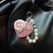 New Camellia Heart With Rhinestones Portable Folding Mirror Car Keychain Beaded Bag Pendant_voghion.com