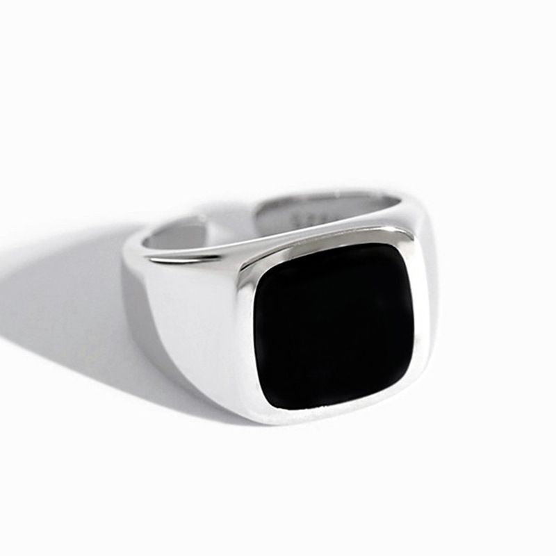 French Square Internet Celebrity Personality Disco Hip-Hop Minimalist Style Black Resin Open Ring_voghion.com