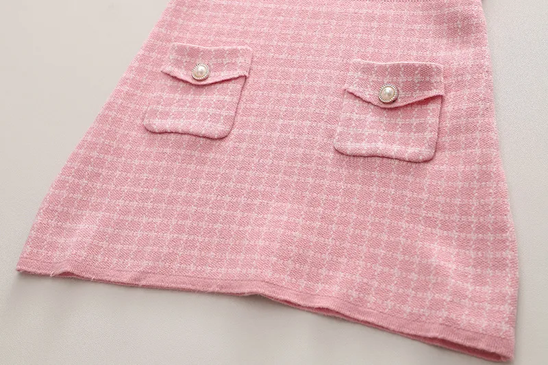 Robe pull tricotée à petits carreaux pour enfants, nouvelle collection automne/hiver, vent parfumé, poche à carreaux, trésor pour femmes_voghion.com