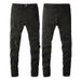 High Street Trendy Black Jeans For Men, Ripped And Patched, Stretch Slim Fit Skinny Pants_voghion.com