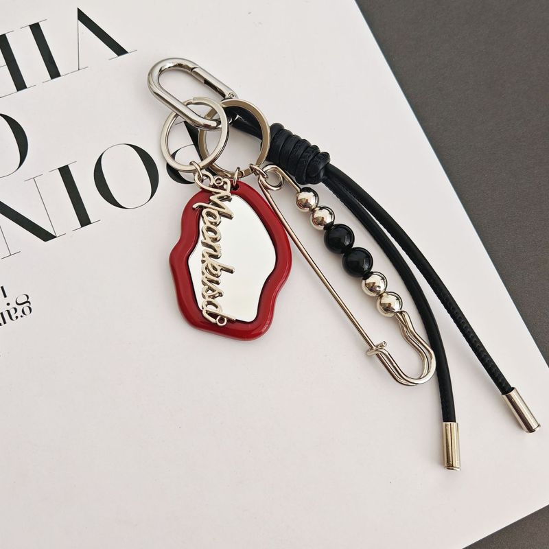 Ciondolo per borsa, ciondolo per borsa in metallo di alta qualità, forma irregolare, specchio per il trucco, corda in pelle, portachiavi di coppia_voghion.com