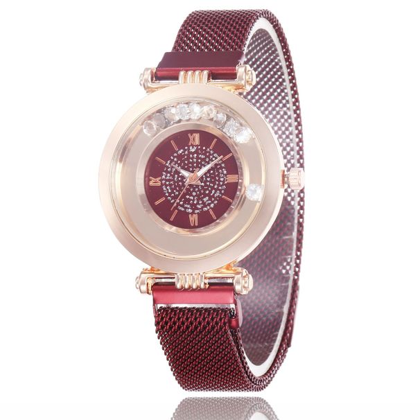 Cost performance full diamond ball quicksand women's mesh quartz ultra-thin Roman digital magnet watch_voghion.com