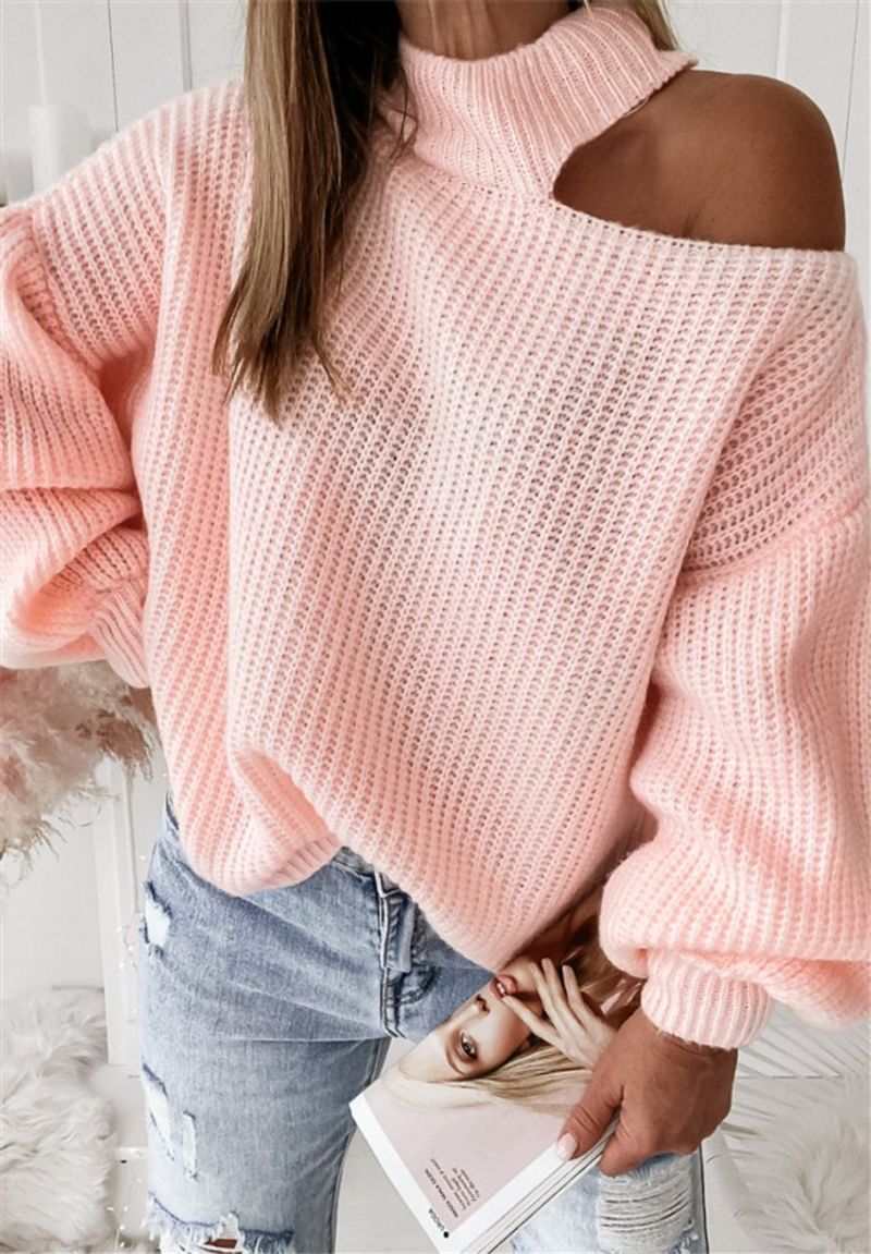 2024 Autumn New Sexy Off Shoulder Knitted Long Sleeve Women's Sweater_voghion.com