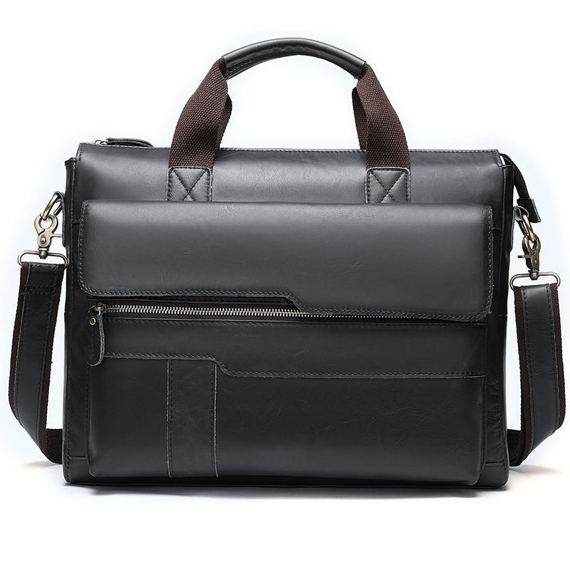 Borsa a tracolla casual da uomo in vera pelle di vacchetta con strato superiore per computer e business_voghion.com