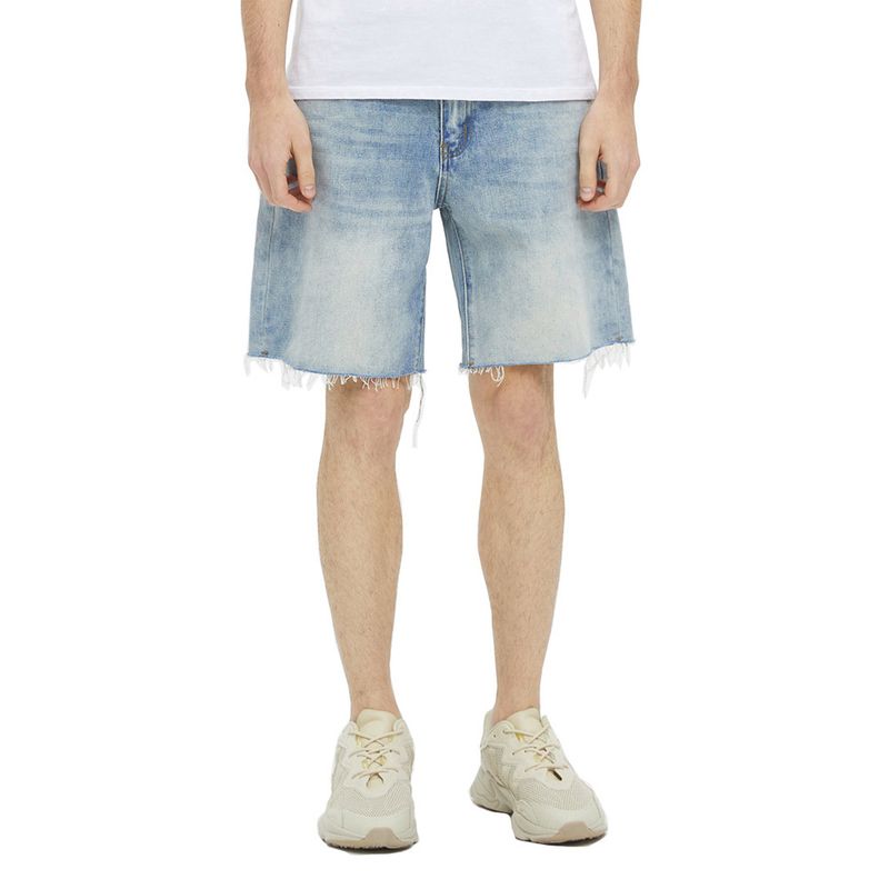 Herren Sommer zerrissene Reißverschluss gerade High Street trendige amerikanische Jeans-Shorts_voghion.com