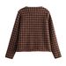 Women's 2023 Autumn New Maillard Brown Red Round Neck Double Row Buckle Small Fragrant Style Coat_voghion.com