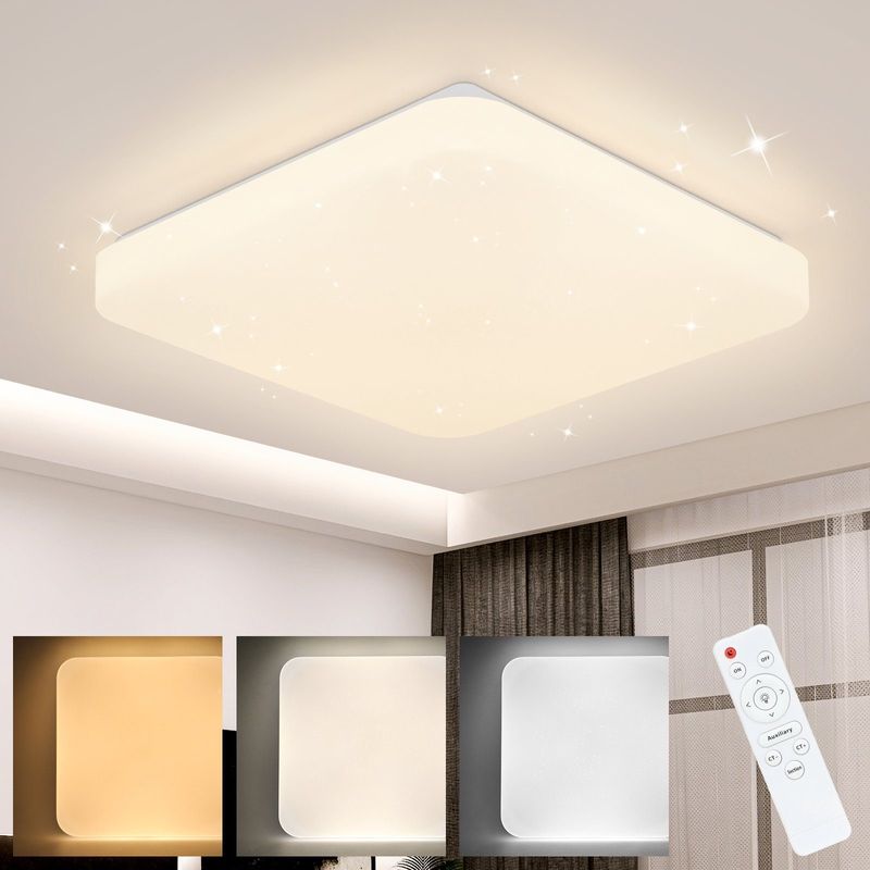 Deckenlampe LED Deckenleuchte Wohnzimmer - Schlafzimmerlampe Sternenhimmel Dimmbar Mit Fernbedienung Eckig 37W Deckenbeleuchtung 28cm Für Küche Flur_voghion.com
