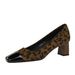 Vintage women's shoes suede shallow mouth splicing color square head chunky medium heel fashion leopard print single shoes_voghion.com