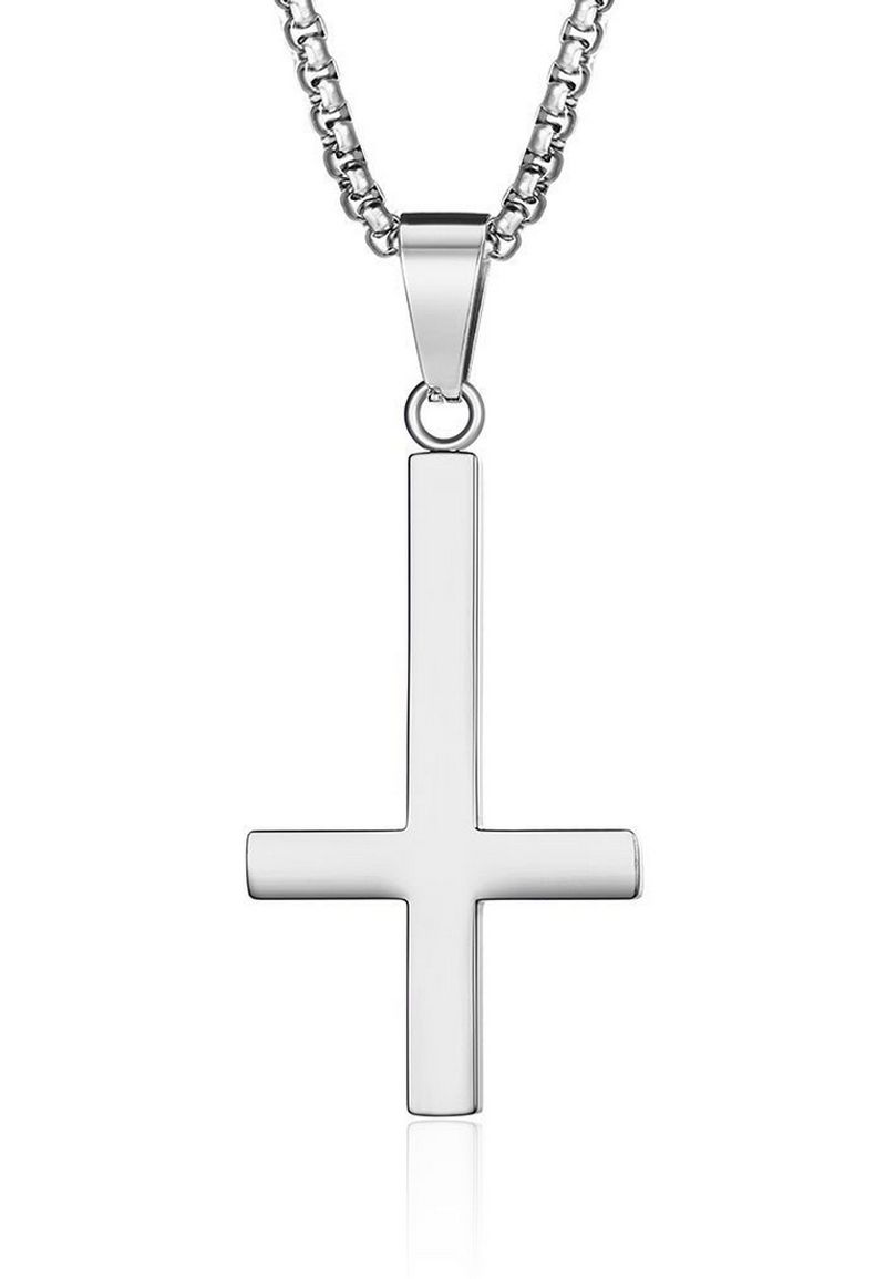 JSC4025 316L Titanium Staal Paus' Reverse Kruis Halsketting_voghion.com
