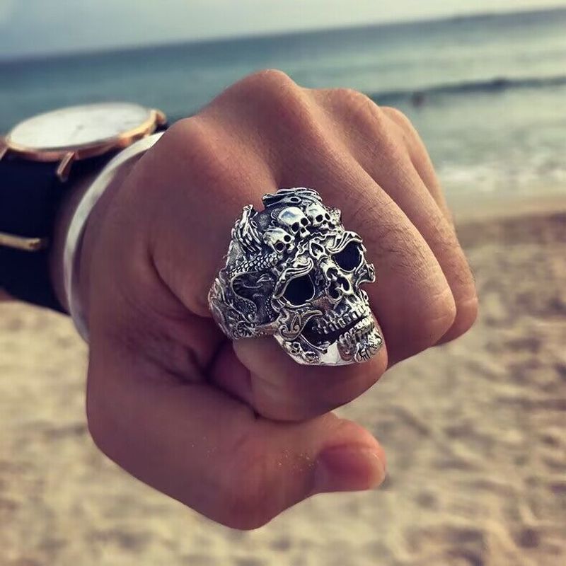 Totenkopf-Ring im Gothic-Punk-Stil, modisch, Street-Rock-Stil_voghion.com
